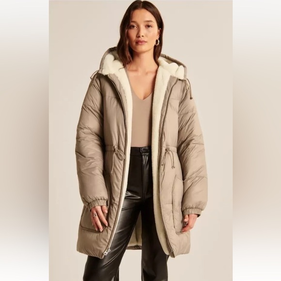 Abercrombie & Fitch Jackets & Blazers - Abercrombie & Fitch A&F AIR CLOUD Puffer Parka Jacket WOMENS Small Taupe‎